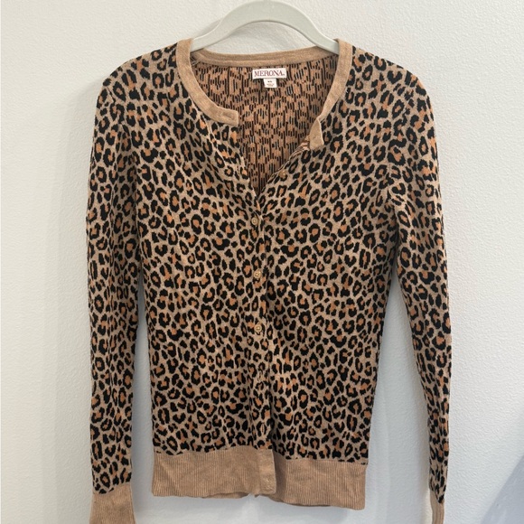 Merona Tan and Black Leopard Print Cardigan Sweater - Picture 1 of 3